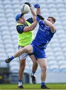 12 November 2023; Rian Considine of Cratloe in action against Darragh Cahalane of Castlehaven during the AIB Munster GAA Football Senior Club Championship quarter-final match between Castlehaven, Cork, and Cratloe, Clare, at Páirc Uí Chaoimh in Cork. Photo by Tom Beary/Sportsfile