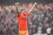 12 November 2023; Bohemians goalkeeper James Talbot celebrates his side's first goal, a penalty scored by Jonathan Afolabi, during the Sports Direct FAI Cup Final between Bohemians and St Patrick's Athletic at the Aviva Stadium in Dublin. Photo by Seb Daly/Sportsfile