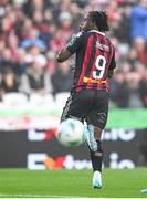 12 November 2023; Jonathan Afolabi of Bohemians celebrates after scoring his side's first goal, a penalty, during the Sports Direct FAI Cup Final between Bohemians and St Patrick's Athletic at the Aviva Stadium in Dublin. Photo by Stephen McCarthy/Sportsfile