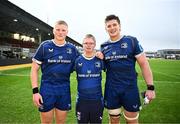 12 November 2023; The McCarthy brothers, from left, Paddy, Andrew, and Joe after the United Rugby Championship match between Dragons and Leinster at Rodney Parade in Newport, Wales. Photo by Harry Murphy/Sportsfile