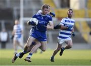 12 November 2023; Davide Collins of Cratloe is tackled by Conor Cahalane of Castlehaven during the AIB Munster GAA Football Senior Club Championship quarter-final match between Castlehaven, Cork, and Cratloe, Clare, at Páirc Uí Chaoimh in Cork. Photo by Tom Beary/Sportsfile