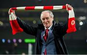 12 November 2023; St Patrick's Athletic supporter and former Republic of Ireland manager Brian Kerr celebrates after the Sports Direct FAI Cup Final between Bohemians and St Patrick's Athletic at the Aviva Stadium in Dublin. Photo by Seb Daly/Sportsfile