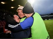 12 November 2023; Scotstown manager David McCague, centre, celebrates after his side's victory in the AIB Ulster GAA Football Senior Club Championship quarter-final match between Kilcoo, Down, and Scotstown, Monaghan, at Pairc Esler in Newry, Down. Photo by Stephen Marken/Sportsfile