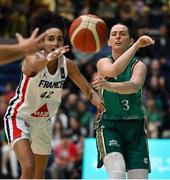 12 November 2023; Michelle Clarke of Ireland in action against Leila Lacan of France during the FIBA Women's EuroBasket Championship qualifier match between Ireland and France at the National Basketball Arena in Tallaght, Dublin. Photo by Brendan Moran/Sportsfile
