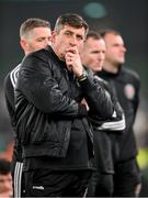 12 November 2023; Bohemians manager Declan Devine reacts after the Sports Direct FAI Cup Final between Bohemians and St Patrick's Athletic at the Aviva Stadium in Dublin. Photo by Seb Daly/Sportsfile