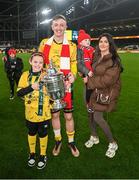 12 November 2023; Chris Forrester of St Patrick's Athletic and family with the cup after the Sports Direct FAI Cup Final between Bohemians and St Patrick's Athletic at the Aviva Stadium in Dublin. Photo by Stephen McCarthy/Sportsfile