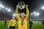 12 November 2023; Jamie Lennon of St Patrick's Athletic with the cup after the Sports Direct FAI Cup Final between Bohemians and St Patrick's Athletic at the Aviva Stadium in Dublin. Photo by Stephen McCarthy/Sportsfile