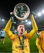 12 November 2023; Sam Curtis of St Patrick's Athletic with the cup after the Sports Direct FAI Cup Final between Bohemians and St Patrick's Athletic at the Aviva Stadium in Dublin. Photo by Stephen McCarthy/Sportsfile