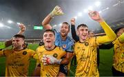 12 November 2023; St Patrick's Athletic players, from left, Jay McClelland, Tommy Lonergan, Dean Lyness and Mason Melia after the Sports Direct FAI Cup Final between Bohemians and St Patrick's Athletic at the Aviva Stadium in Dublin. Photo by Stephen McCarthy/Sportsfile