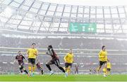 12 November 2023; Jonathan Afolabi of Bohemians celebrates after scoring his side's first goal during the Sports Direct FAI Cup Final between Bohemians and St Patrick's Athletic at the Aviva Stadium in Dublin. Photo by Stephen McCarthy/Sportsfile