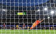 12 November 2023; Tommy Lonergan of St Patrick's Athletic scores his side's third goal past Bohemians goalkeeper James Talbot during the Sports Direct FAI Cup Final between Bohemians and St Patrick's Athletic at the Aviva Stadium in Dublin. Photo by Stephen McCarthy/Sportsfile