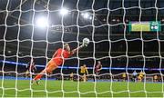 12 November 2023; Tommy Lonergan of St Patrick's Athletic scores his side's third goal past Bohemians goalkeeper James Talbot during the Sports Direct FAI Cup Final between Bohemians and St Patrick's Athletic at the Aviva Stadium in Dublin. Photo by Stephen McCarthy/Sportsfile