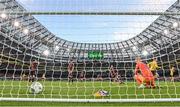 12 November 2023; Bohemians goalkeeper James Talbot reacts after conceding his side's second goal during the Sports Direct FAI Cup Final between Bohemians and St Patrick's Athletic at the Aviva Stadium in Dublin. Photo by Stephen McCarthy/Sportsfile