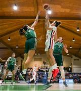 12 November 2023; Lou Lopez Senechal of France in action against Aine O'Connor, left, and Michelle Clarke of Ireland during the FIBA Women's EuroBasket Championship qualifier match between Ireland and France at the National Basketball Arena in Tallaght, Dublin. Photo by Brendan Moran/Sportsfile