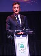 11 November 2023; Team Ireland 2024 Chef de Mission, Gavin Noble speaking at the Team Ireland Olympic Ball at the Mansion House in Dublin. The event was a joint celebration of the brilliant performances of Team Ireland athletes at the European Games this summer, as well as the announcement of the winners of the Olympic Federation of Ireland Annual Awards. The event was attended by the Minister for Tourism, Culture, Arts, Gaeltacht, Sport and Media, Catherine Martin TD, Minister of State for Sport and Physical Education, Thomas Byrne TD, Olympic medallists, European Games athletes, Team Ireland Sponsors and Partners, Sport Ireland and the wider Olympic family. Photo by David Fitzgerald/Sportsfile