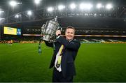 12 November 2023; St Patrick's Athletic manager Jon Daly celebrate with the FAI Cup after the Sports Direct FAI Cup Final between Bohemians and St Patrick's Athletic at the Aviva Stadium in Dublin. Photo by Stephen McCarthy/Sportsfile
