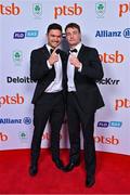 11 November 2023; Sam Curtis, left, and Noel Hendrick in attendance at the Team Ireland Olympic Ball at the Mansion House in Dublin. The event was a joint celebration of the brilliant performances of Team Ireland athletes at the European Games this summer, as well as the announcement of the winners of the Olympic Federation of Ireland Annual Awards. The event was attended by the Minister for Tourism, Culture, Arts, Gaeltacht, Sport and Media, Catherine Martin TD, Minister of State for Sport and Physical Education, Thomas Byrne TD, Olympic medallists, European Games athletes, Team Ireland Sponsors and Partners, Sport Ireland and the wider Olympic family. Photo by Brendan Moran/Sportsfile