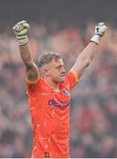 12 November 2023; Bohemians goalkeeper James Talbot celebrates his side's first goal during the Sports Direct FAI Cup Final between Bohemians and St Patrick's Athletic at the Aviva Stadium in Dublin. Photo by Seb Daly/Sportsfile