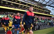 12 November 2023; St Patrick's Athletic captain Joe Redmond leads his side out for the Sports Direct FAI Cup Final between Bohemians and St Patrick's Athletic at the Aviva Stadium in Dublin. Photo by Stephen McCarthy/Sportsfile
