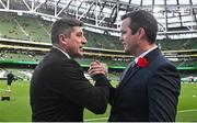 12 November 2023; Bohemians manager Declan Devine, left, and St Patrick's Athletic manager Jon Daly before the Sports Direct FAI Cup Final between Bohemians and St Patrick's Athletic at the Aviva Stadium in Dublin. Photo by Seb Daly/Sportsfile