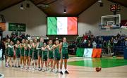 12 November 2023; The Ireland team stand for the national anthems before the FIBA Women's EuroBasket Championship qualifier match between Ireland and France at the National Basketball Arena in Tallaght, Dublin. Photo by Brendan Moran/Sportsfile