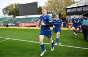 12 November 2023; Tommy O'Brien of Leinster runs out before during the United Rugby Championship match between Dragons and Leinster at Rodney Parade in Newport, Wales. Photo by Harry Murphy/Sportsfile