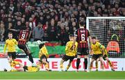 12 November 2023; Jonathan Afolabi of Bohemians has a shot on goal during the Sports Direct FAI Cup Final between Bohemians and St Patrick's Athletic at the Aviva Stadium in Dublin. Photo by Stephen McCarthy/Sportsfile
