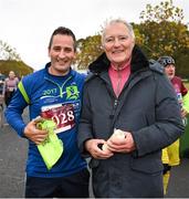 12 November 2023; Liam Kennedy, left, with Mike Murphy after the Remembrance Run 5K, supported by Silver Stream Healthcare, at the Phoenix Park in Dublin. Photo by Brendan Moran/Sportsfile