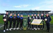 14 November 2023; In attendance, from left, Athlone town head coach Ciarán Kilduff, Katie Keane of Athlone Town, Dana Scheriff of Athlone Town, Kayleigh Shine of Athlone Town, Athlone Town captain Laurie Ryan, Shelbourne captain Pearl Slattery, Rebecca Devereux, Leah Doyle, Hannah Healy, Shelbourne first team coach Joey Malone and Shelbourne head coach Noel King during a media day at Tallaght Stadium in Dublin, ahead of the Sports Direct Women's FAI Cup Final between Athlone Town FC v Shelbourne FC. Photo by Ben McShane/Sportsfile