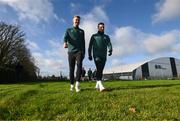 14 November 2023; Nathan Collins, left, and Matt Doherty during a Republic of Ireland training session at the FAI National Training Centre in Abbotstown, Dublin. Photo by Stephen McCarthy/Sportsfile