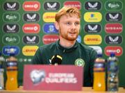 14 November 2023; Liam Scales during a Republic of Ireland press conference at the FAI Headquarters in Abbotstown, Dublin. Photo by Stephen McCarthy/Sportsfile