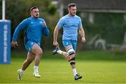 14 November 2023; Rónan Kelleher, left, and Will Connors during Leinster rugby squad training at UCD in Dublin. Photo by Brendan Moran/Sportsfile