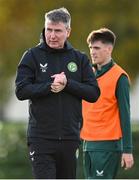14 November 2023; Manager Stephen Kenny and Andrew Moran, right, during a Republic of Ireland training session at the FAI National Training Centre in Abbotstown, Dublin. Photo by Stephen McCarthy/Sportsfile