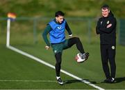 14 November 2023; Mikey Johnston and manager Stephen Kenny during a Republic of Ireland training session at the FAI National Training Centre in Abbotstown, Dublin. Photo by Stephen McCarthy/Sportsfile