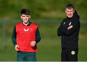 14 November 2023; Andrew Moran and manager Manager Stephen Kenny during a Republic of Ireland training session at the FAI National Training Centre in Abbotstown, Dublin. Photo by Stephen McCarthy/Sportsfile