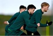 14 November 2023; Mikey Johnston and Liam Scales, right, during a Republic of Ireland training session at the FAI National Training Centre in Abbotstown, Dublin. Photo by Stephen McCarthy/Sportsfile