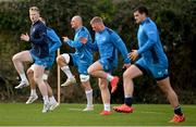 14 November 2023; Jamie Osborne, left, Rhys Ruddock and Paddy McCarthy during Leinster rugby squad training at UCD in Dublin. Photo by Brendan Moran/Sportsfile