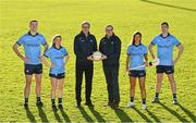 15 November 2023; Staycity Aparthotels has been announced as the new main sponsor of Dublin GAA. The Dublin-based and Irish-owned company has agreed to a 5-year deal to incorporate sponsorship of the Dublin men’s and ladies football, hurling and camogie teams. In attendance at the launch are, from left, footballer Brian Fenton and Caoimhe O'Connor, Staycity Aparthotels chief executive Tom Walsh, Dublin GAA chief executive Finbarr O’Mahony, camogie player Emma O'Byrne and hurler Donal Burke. Photo by Brendan Moran/Sportsfile