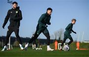 15 November 2023; Matt Doherty and Troy Parrott, left, during a Republic of Ireland training session at the FAI National Training Centre in Abbotstown, Dublin. Photo by Stephen McCarthy/Sportsfile