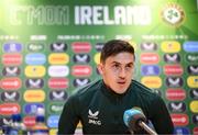 15 November 2023; Jamie McGrath during a Republic of Ireland press conference at the FAI Headquarters in Abbotstown, Dublin. Photo by Stephen McCarthy/Sportsfile