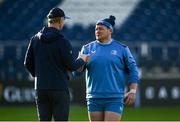17 November 2023; Head coach Leo Cullen speaks to Tadhg Furlong during a Leinster Rugby captain's run at the RDS Arena in Dublin. Photo by Harry Murphy/Sportsfile