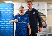 17 November 2023; As part of Leinster Rugby's charity partnership with St Michael’s House, Head Coach Leo Cullen visited their care centre in Ballymun today. St Michael’s House provides a comprehensive range of services and supports to men, women and children with intellectual disabilities and their families in 170 locations in the greater Dublin area. It supports around 2,300 people and this has an impact on thousands of family members. St Michael’s House was introduced to Leinster Rugby by Aircoach, one of their partners. Pictured at the event Leinster head coach Leo Cullen meets service user Mark Steele at St Michael’s House in Dublin. Photo by Harry Murphy/Sportsfile