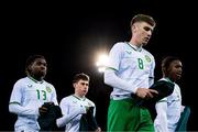 17 November 2023; Matt Healy of Republic of Ireland, 8, with team-mates before the UEFA European Under-21 Championship Qualifier match between Norway and Republic of Ireland at Marienlyst Stadion in Drammen, Norway. Photo by Marius Simensen/Sportsfile
