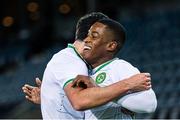17 November 2023; Aidomo Emakhu of Republic of Ireland celebrates his side's first goal during the UEFA European Under-21 Championship Qualifier match between Norway and Republic of Ireland at Marienlyst Stadion in Drammen, Norway. Photo by Marius Simensen/Sportsfile