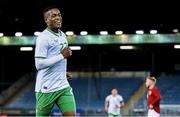 17 November 2023; Aidomo Emakhu of Republic of Ireland celebrates after scoring his side's first goal during the UEFA European Under-21 Championship Qualifier match between Norway and Republic of Ireland at Marienlyst Stadion in Drammen, Norway. Photo by Marius Simensen/Sportsfile