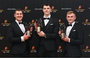 17 November 2023; Kilkenny award winners, left to right, Eoin Murphy, Huw Lawlor, and Mikey Butler, with their PwC GAA/GPA All-Star Awards during the 2023 PwC GAA/GPA All-Star Awards at the RDS in Dublin. Photo by David Fitzgerald/Sportsfile