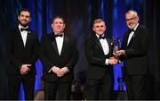 17 November 2023; Mikey Butler of Kilkenny is presented with his PwC All-Star award by Uachtarán Chumann Lúthchleas Gael Larry McCarthy, in the company of Gaelic Players Association chief executive Tom Parsons, left, and PwC managing partner Enda McDonagh during the 2023 PwC GAA/GPA All-Star Awards at the RDS in Dublin. Photo by Brendan Moran/Sportsfile