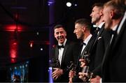 17 November 2023; Limerick players Diarmaid Byrnes and Dan Morrissey with their PwC GAA/GPA All-Star awards during the 2023 PwC GAA/GPA All-Star Awards at the RDS in Dublin. Photo by Brendan Moran/Sportsfile