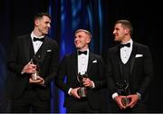17 November 2023; Kilkenny players, from left, Huw Lawlor, Mikey Butler and Eoin Murphy with their PwC GAA/GPA All-Star awards during the 2023 PwC GAA/GPA All-Star Awards at the RDS in Dublin. Photo by Brendan Moran/Sportsfile