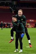 17 November 2023; Jamie McGrath and Mark Sykes, right, during a Republic of Ireland training session at Johan Cruijff ArenA in Amsterdam, Netherlands. Photo by Stephen McCarthy/Sportsfile